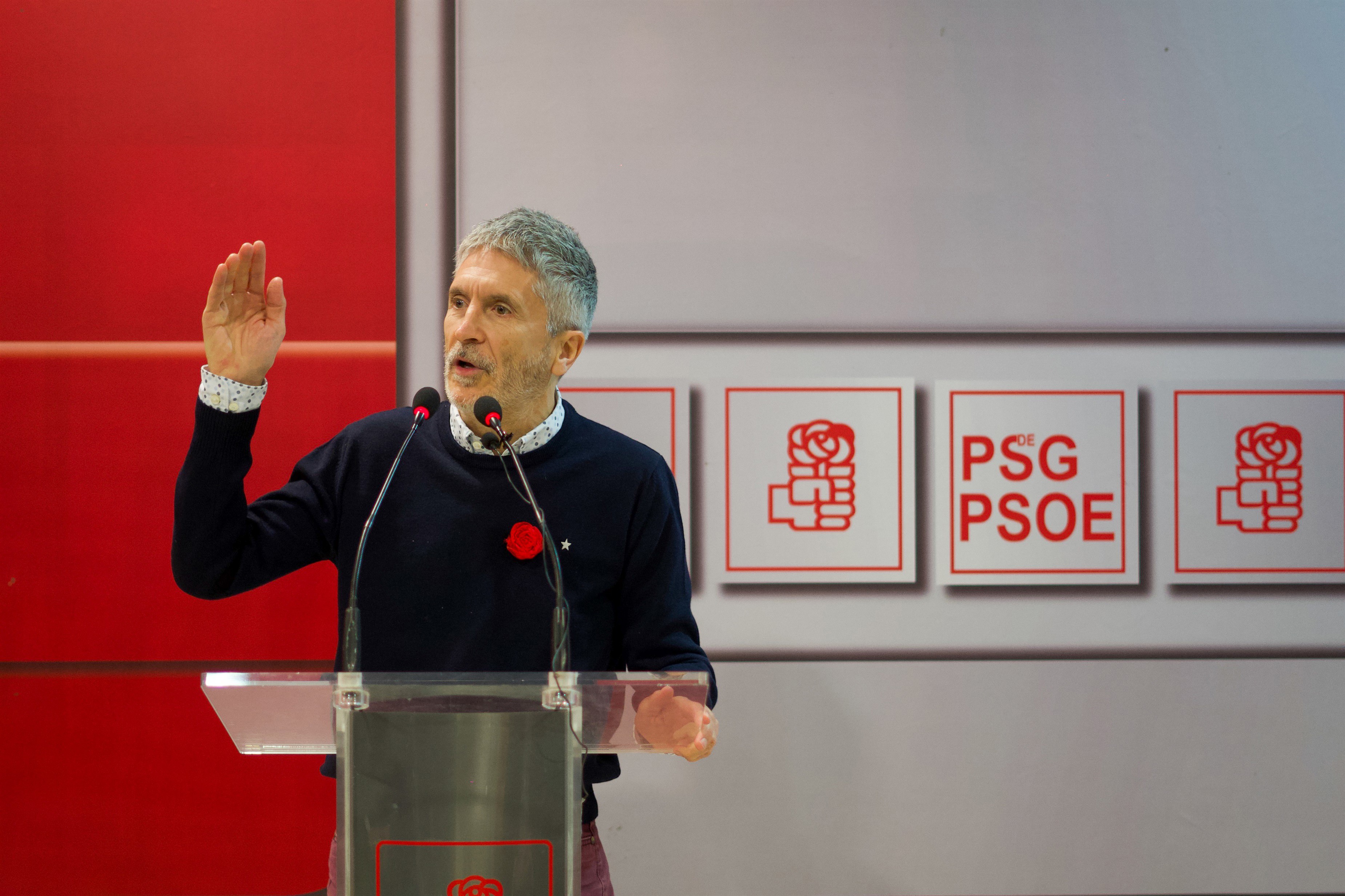 El ministro del Interior, Fernando Grande-Marlaska, en el acto de presentación del candidato socialista a la Alcaldía de A Estrada (Pontevedra).